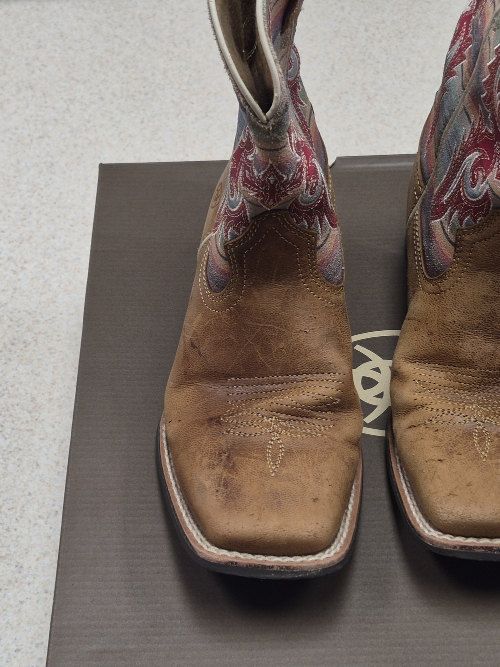 Ariat Kids Brown Leather Western Boots with Red Accent Shaft